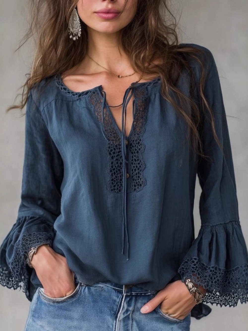 Full Size Tie Neck Flounce Sleeve Blouse Plus Size